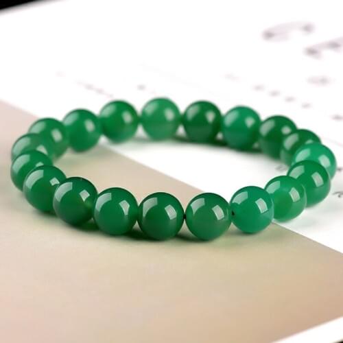Beautiful Jewelry Chinese 8mm Green Chalcedony jade Beads Elastic Bracelet