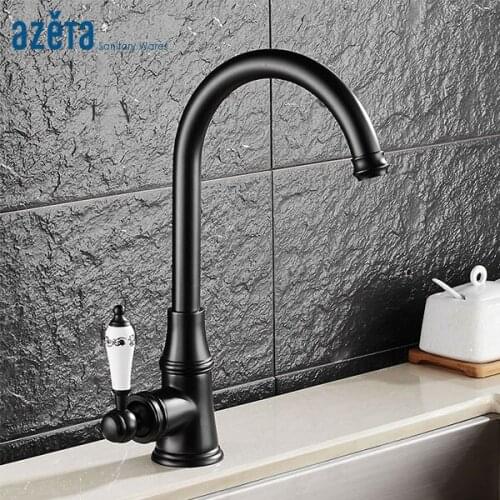 Azeta Free Shipping Kitchen Faucet Black Brass Tap Ceramic Handle Kitchen Faucet Rotatable Deck Mounted Kitchen Mixer MK2608B