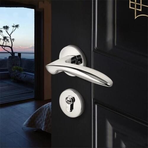 Gold/Silver Door Handles Interior Door Lock Set Bedroom Zinc Alloy Modern Mechanical Lock Hardware Handles With Lock Body Keys