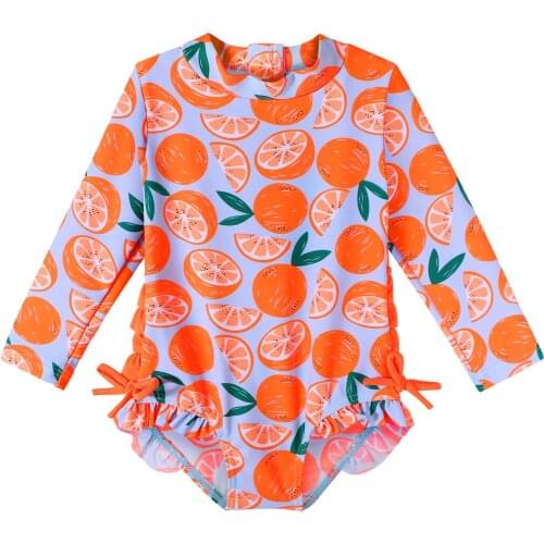 BAOHULU Girls Swimsuit Long Sleeve Zipper Rash Guard One Piece UPF 50+ UV Sun Protection Swimwear Orange Bathing Suit