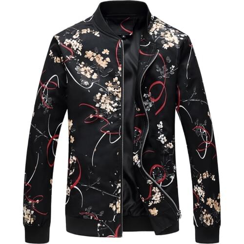 YuWaiJiaRen Oversize 6XL Spring Autumn Jacket Men Fashion Casual Zipper Flowers Print Windbreaker Flroal Coats for Men
