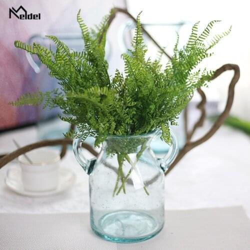 Meldel Green Plastic Artificial Boston Fern Leaves Simulation Leaves Green Fern Plants Home Table Decor Craft PE Fake Foliage