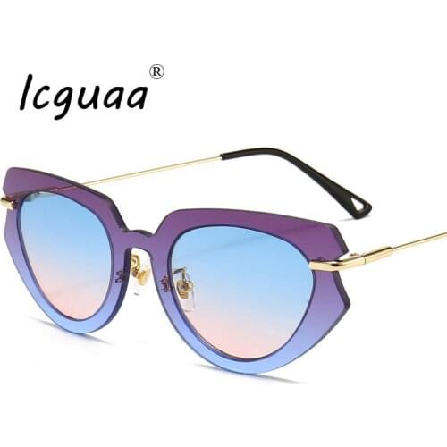 Fashion Cat Eye Sunglasses One Piece Lens Eye Wear Small Frame Rimless Sun Glasses Lunette De Soleil