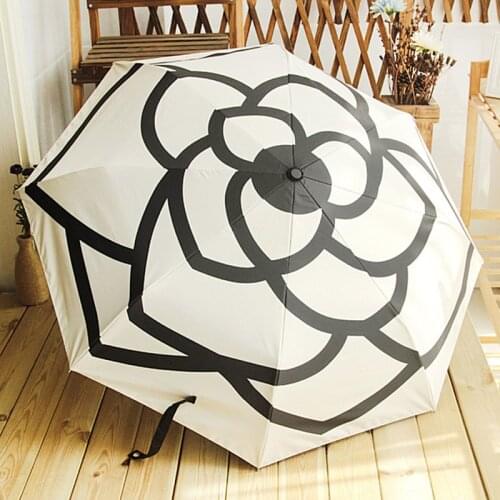 Fashion Camellia Women Rain Umbrella Black Coating UV Sun Protection Parasol Men Outdoor Travel 3 Folding Windproof Paraguas