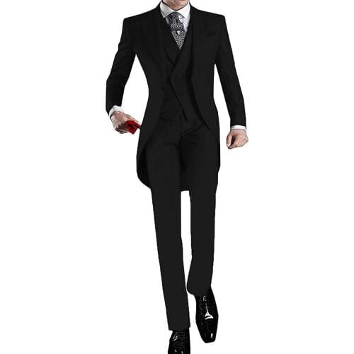 Gray Mens Suits Tail Coat Slim Fit 3 Piece Groom Tuxedo for Formal Business Prom For Wedding(Blazer+Pants+Vest)