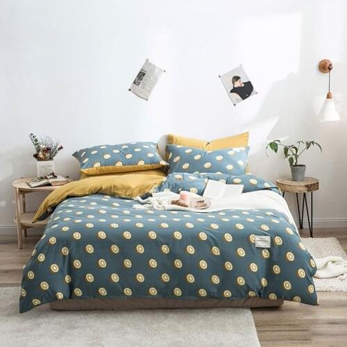 Papa&Mima Yellow Kiwifruit Grey Fruit Duvet Cover Set Microfiber Queen Size Bedding Set Bedlinens Flat Sheet Pillow Cases