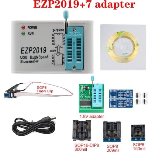 Newest EZP2019 High-speed USB SPI Programmer Support 24/25/93 EEPROM 25T80 Flash BIOS Chip Sop8/16 Test Socket with Adapters