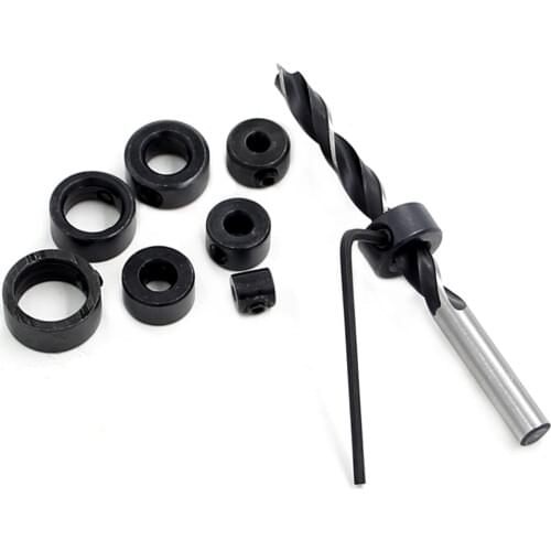 New 8pcs Woodworking Drill Depth Stop Collars Ring Dowel Shaft Chuck Wrench For Woodworking Tools 3-16mm