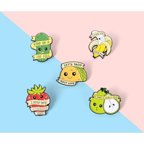 New alloy letter brooch creative cute avocado banana fruit shape paint badge wholesale