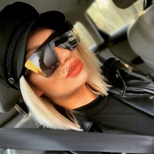 Siamese Oversized Black Sunglasses Women Retro Luxury Brand Vintage Mirror Shades For Women Rimless Eyewear Female oculos de sol