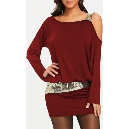 Off Shoulder Sequin Autumn Dress Women 2020 Patchwork Sexy Party Dress Women Dress Femme Mini Dress Vestidos