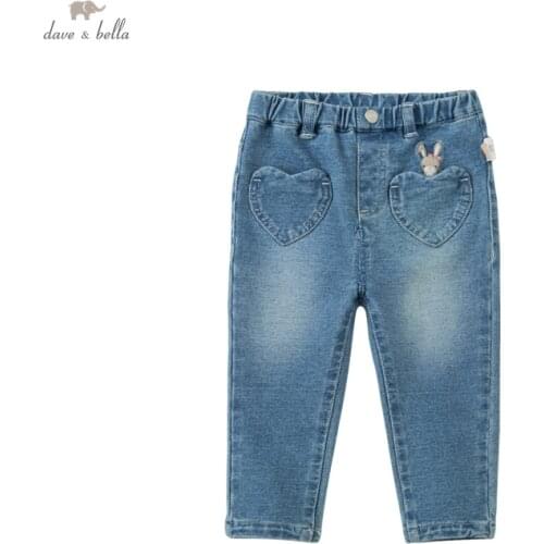 DBZ18818 dave bella autumn baby girls fashion cartoon pockets pants children full length kids girl pants infant toddler trousers