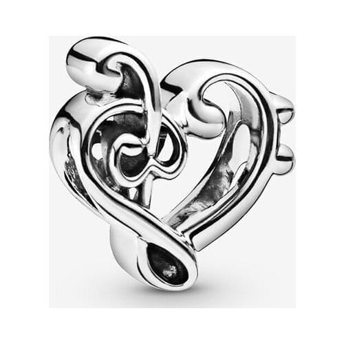 Authentic 100% 925 Sterling Silver Beads Heart Treble Clef Charms Pendant fit Original Pandora Bracelets DIY women Jewelry