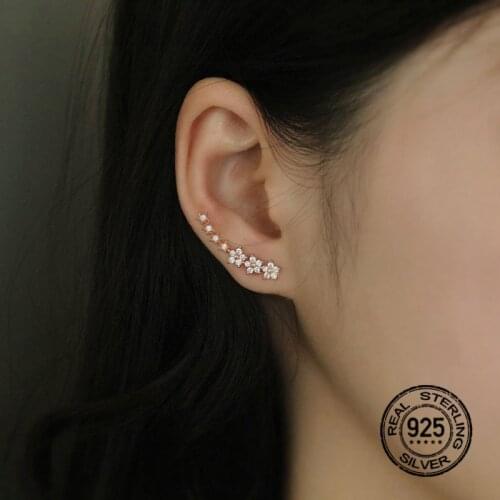 S925 Silver Earrings For Women Diamond Zircon Flower Rose Gold Fashion Retro Design Lady Gifts Romantic Wedding Jewelry INEFFA