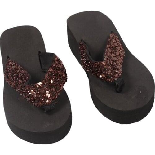 Beach Sandals 2021 New Lady Girls Sequin Flatform Wedge Shoes Comfortable Black Simple Breathable High Quality Woman Shoes