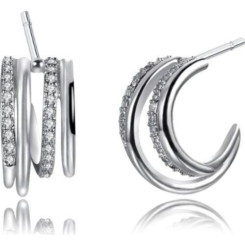 Women Earrings Geometric Wild Simple Silver-plated CZ Zircon Earrings Multi-layer Cross Earrings For Girlfriend Jewelry