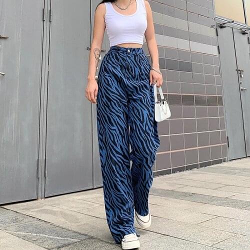 Blue Striped Baggy Jeans Women Spring 2021 Fashion High Waist Wide Leg Jeans Woman Casual Loose Denim Pants