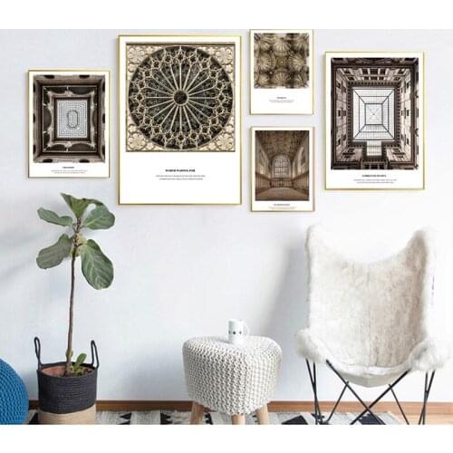 Nordic Style Retro Architecture Landscape House Roof Canvas Painting Sofa Background Wall Picture Poster Living Room Decoration