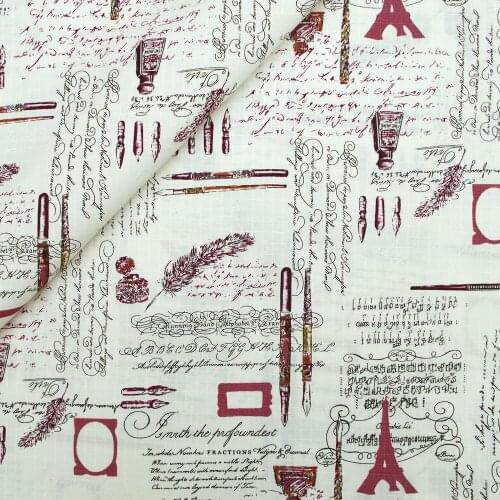 130cmx50cm Ripstop Cotton Linen Fabric for handmad, bed, bag, curtain - tower and pen - red tower (LF106)