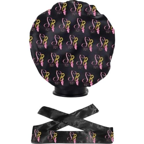 Custom print lots of LOGO Sleep Bonnet For Virgin Hair Protect Satin Head Wraps Edge Scarfs Frontal Head Band