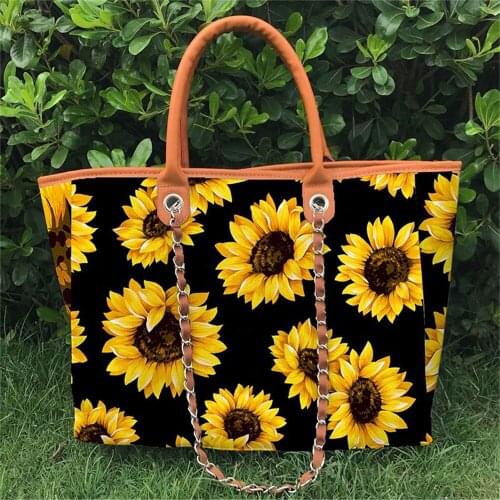 Women Personalized Monogrammed Sunflower Double Chains Casual Ladies Tote Bag