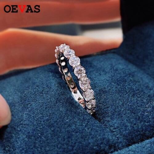 OEVAS 100% S925 Sterling Silver Sparkling 5A Zircon 3mm Full Diamonds Row Rings For Women Party Fine Jewelry Dropship