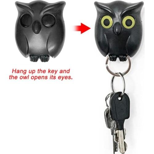 1PCS Black Night Owl Magnetic Wall Key Holder Magnets Keep Keychains Key Hanger Hook Hanging Key It Will Open Eyes