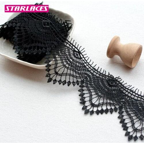 10yards width 6.2cm high quality black water-soluble lace trim fabric embroidery lace DIY dress skirt decorative accessories