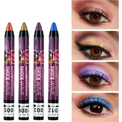 12 Colors Glitter Eyeshadow Stick Makeup Long Lasting Glitter Pigmented Eyeshadow Shiny Pearl Eyeshadow Pen
