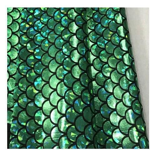 150*50cm green Sparkly Scale Mermaid Fabric Hologram Spandex 2 Way Stretch fabric for skirt tail swimwear stage cosplay costume