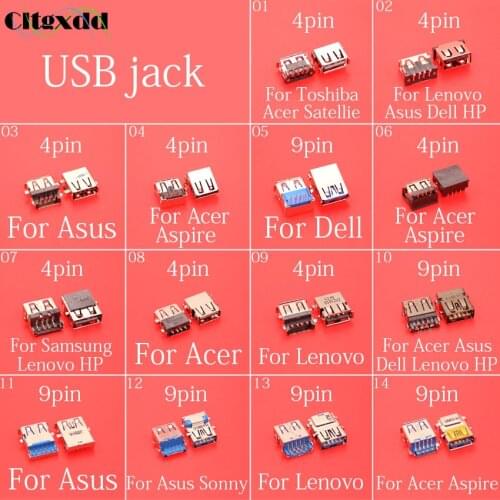 Cltgxdd 4 pin and 9 pin USB jack socket port connector For Acer Asus Aspire Dell Lenovo Samsung Toshiba Satellie Sonny