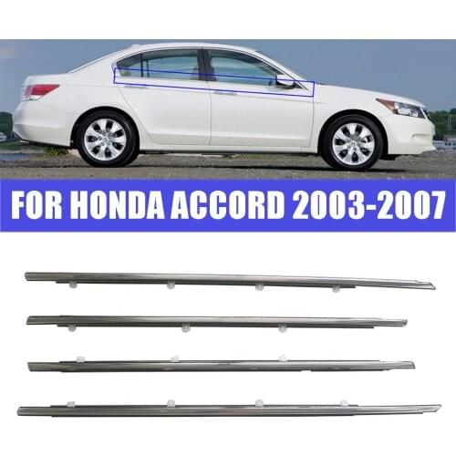 4PCS Chrome Outside Window Door Belt Weatherstrip Weather Strip Seal Trim Moulding For Honda Accord 2003 2004 2005 2006 Plastic