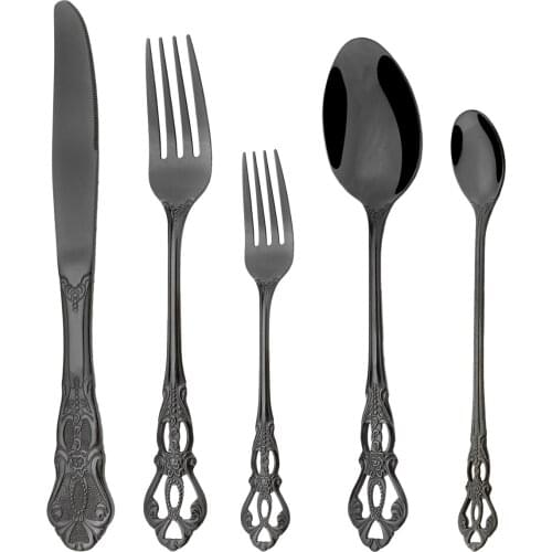 5Pcs Stainless Steel Cutlery Set Royal Black Dinnerware Knife Ice Cream Spoon Fork Dinner Silverware Western Kitchen Tableware