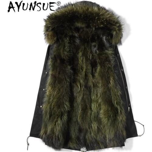 AYUNSUE 2020 New Mens Parka Real Fur Coat Winter Jacket for Men Hooded Raccoon Fur Liner Parkas De Hombre D96A1701 KJ3747