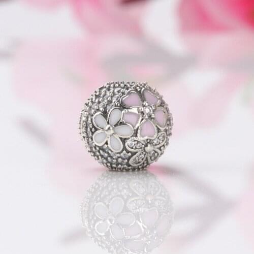 Bewill S925 Sterling Silver Fashion Sakura Orchid Positioning Buckle Beads Fit Original Bracelet Pendant DIY Jewelry Charms Gift