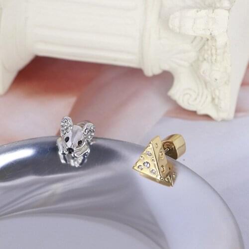 Year of the Rat Special Cute Mouse and Cheese Stud Earrings