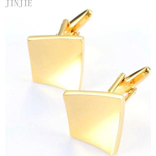 Classic Gold color Glossy Plain Metal Cufflinks Mens French Shirt Cufflinks Curved Design Cufflinks Work Mens Gifts Jewelry