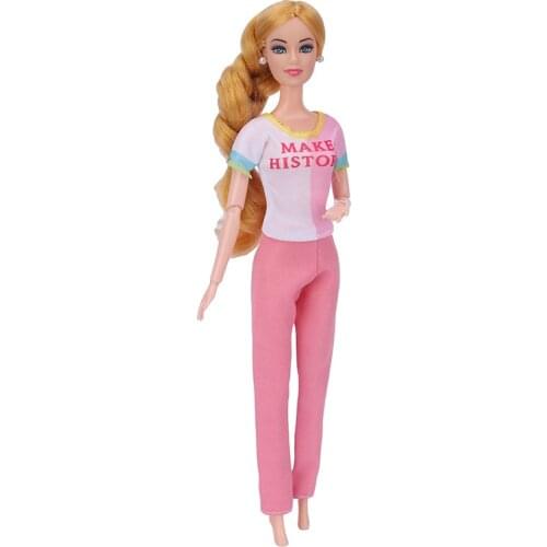 Pink White Shirt Top Pants Trousers 1/6 BJD Clothes Set for Barbie Doll Outfits Clothing Kids Playhouse Accessory Toy Girl Gifts