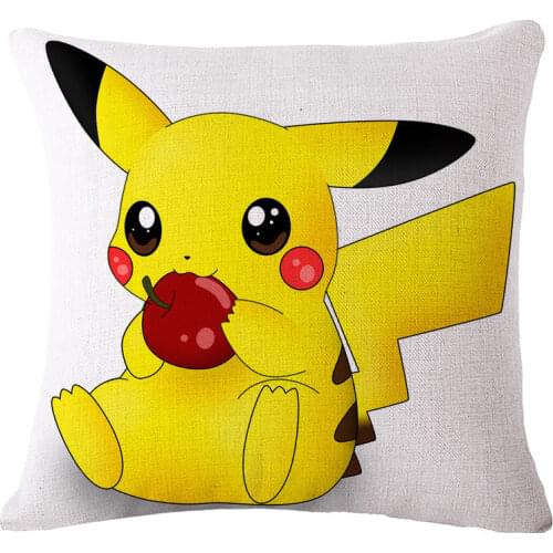 Linen Pillowcase Pikachu Pokemon Cushion Cover Cartoon Anime Figure Pillowcover Car Bed Room Party Decorative Home Decor 45*45