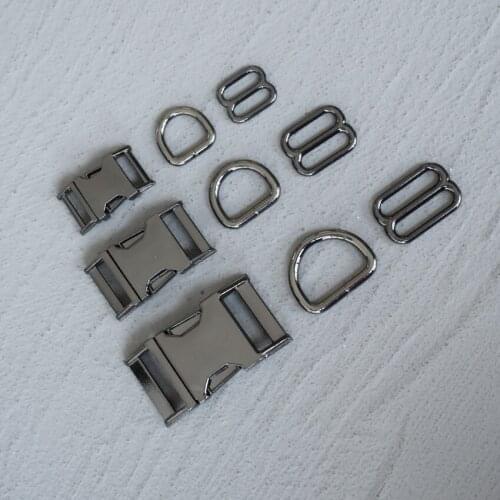 20 Sets 15/20/25mm Metal Gun Black D Ring Belt Straps Slider Side Release Buckle Spring Hook For Dog Collar Accessories