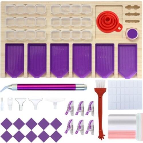 Multifunctional Wooden Diamond Painting Storage Tray Drill Pen DIY Handmade Crafts Cross Stitch Tools Set