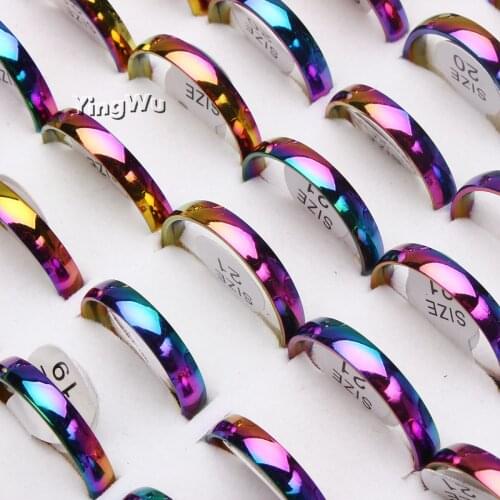 YingWu Fashion Jewelry 6MM Colorful Glare Smooth Rainbow Ring Stainless Steel Rings For Women Men Gift 10pcs Wholesale