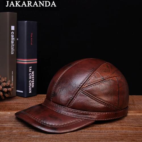RY122 Mens Genuine Leather Pilot Hat Male Winter Real Cow Skin Casual Wear Baseball Caps Outdoors Korean Plate Flying Hats