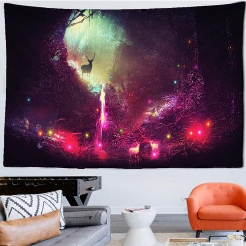 Psychedelic Mandala Tapestry Forest Deer Wall Hanging Starry Sky Bedspread Beach Hand Wash Woven Colour Mandala from India