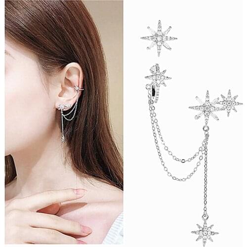 Hoop Star Earrings Stud925 Sterling Silver Ear Clip on Earring Girls Birthday Gift For Women Korean Classic Fashion Jewelry