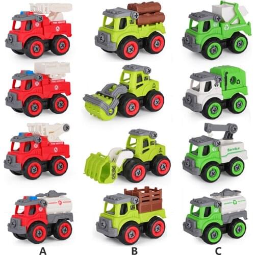 4PCS Kids Take Apart Toy Cute Vehicle DIY Assemble Building Engineering Truck Early Educational Toy with Screwdriver for Toddler