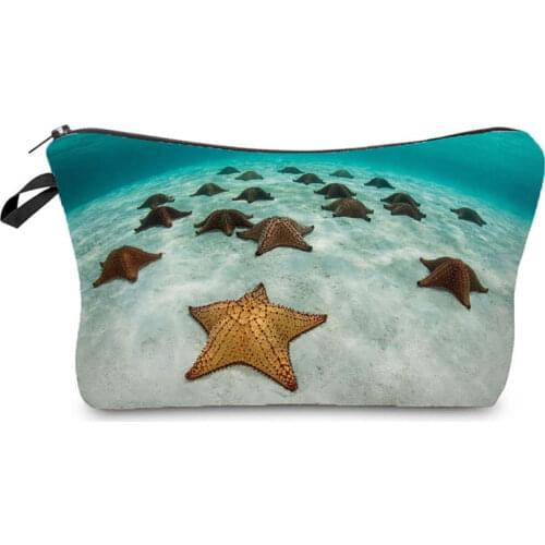 Waterproof Printed Starfish Cosmetic Organizer Bag Portable Womens Makeup Bag Fashion Storage Bags for Women Small Travel Bags