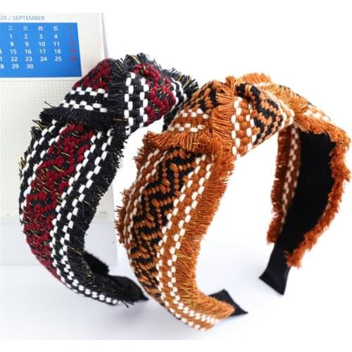 Korean Fabric Tie Knot Hairbands Vintage Retro Geometric Tassel Headbands For Girls Hair Bows Accessories Wholesale