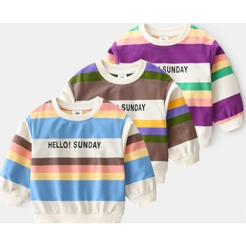 New Arrival Toddler Boys Hoodies Spring Rainbow Striped Long Sleeve Hoodie Sweatshirt for Boys Casual Letter Children Clothes