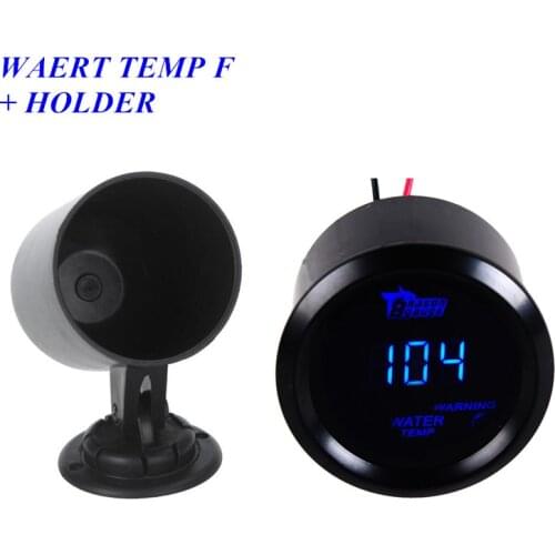 EE support 2" 52mm Black Cover Car Universal Digital Clock Blue LED Water Temp Gauge Fahrenheit F + Holder
